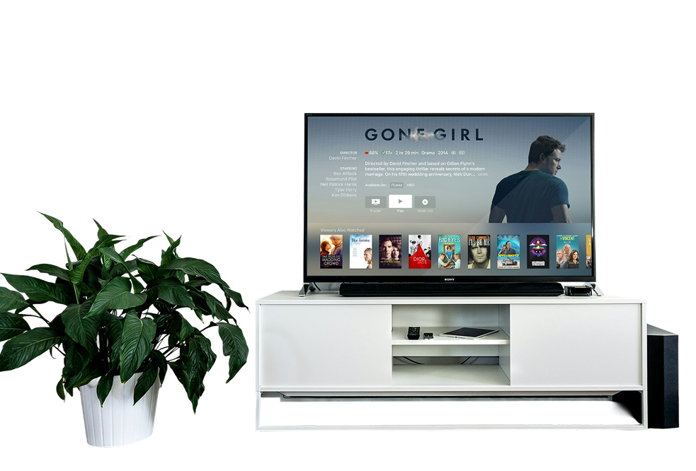 Home entertainment setup with TV and media console